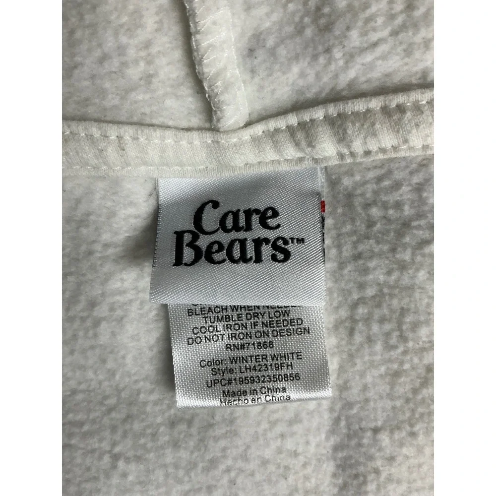 Care Bears Cheer Bear Graphic Hoodie White Rainbow Stars Fleece Sweatshirt